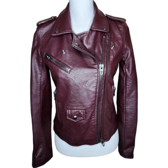 Blank‎ NYC Moto Jacket Vegan Leather Wine Size XS - Picture 1 of 10